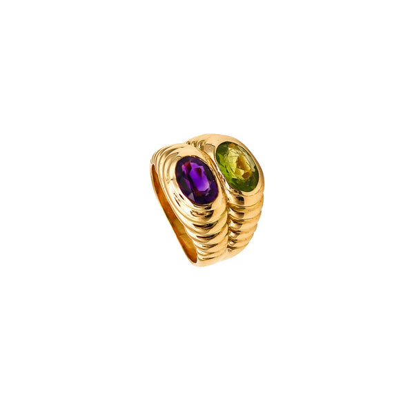 -Bvlgari Roma Doppio Ring In 18Kt Yellow Gold With Tourmaline And Amethyst