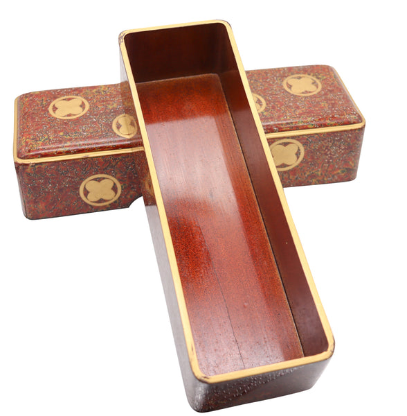 JAPAN 1900 Meiji Period Fubako Box In Hiramaki-e Lacquered Wood With Gilding