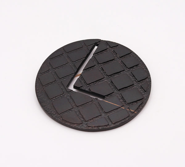 -Thomas Gentille 1970 Geometric Linear Pendant Brooch In Bronze And 18kt Gold