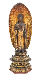 JAPAN Edo Period 1750 Amida Nyorai Buddha Sculpture In Gilt Carved Wood