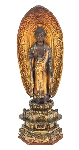 JAPAN Edo Period 1750 Amida Nyorai Buddha Sculpture In Gilt Carved Wood