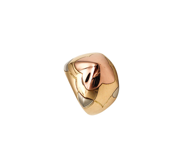 -Bvlgari Roma Vintage Pyramid Multi Tone Cocktail Ring In Solid 18Kt Gold