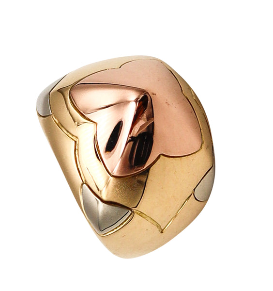 -Bvlgari Roma Vintage Pyramid Multi Tone Cocktail Ring In Solid 18Kt Gold