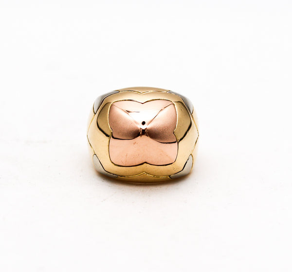 -Bvlgari Roma Vintage Pyramid Multi Tone Cocktail Ring In Solid 18Kt Gold