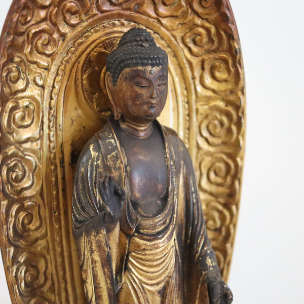 JAPAN Edo Period 1750 Amida Nyorai Buddha Sculpture In Gilt Carved Wood