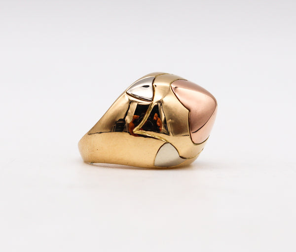 -Bvlgari Roma Vintage Pyramid Multi Tone Cocktail Ring In Solid 18Kt Gold