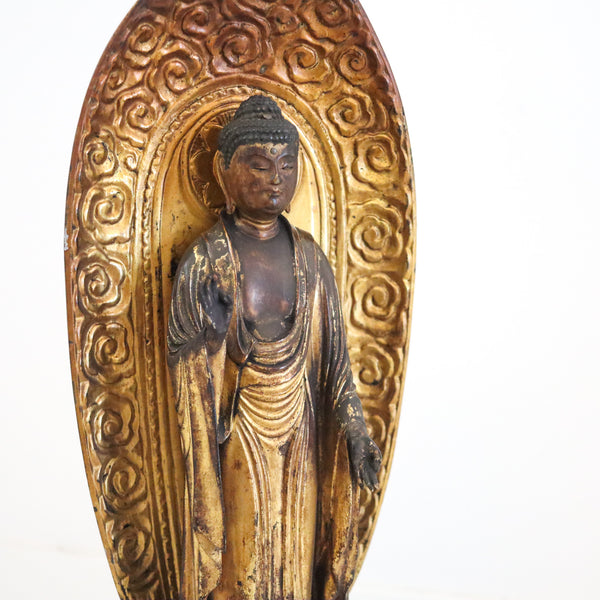 JAPAN Edo Period 1750 Amida Nyorai Buddha Sculpture In Gilt Carved Wood