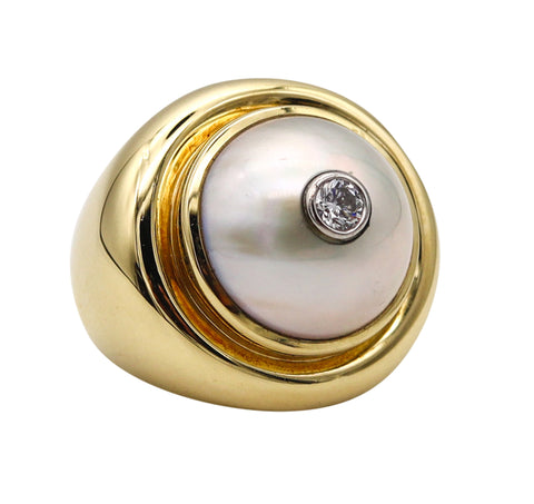 -Tiffany Co. 1981 Paloma Picasso Cocktail Ring In 18Kt Gold Platinum With Diamonds And Pearl