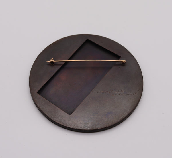 -Thomas Gentille 1970 Geometric Round Pendant Brooch In 18kt Gold And Bronze