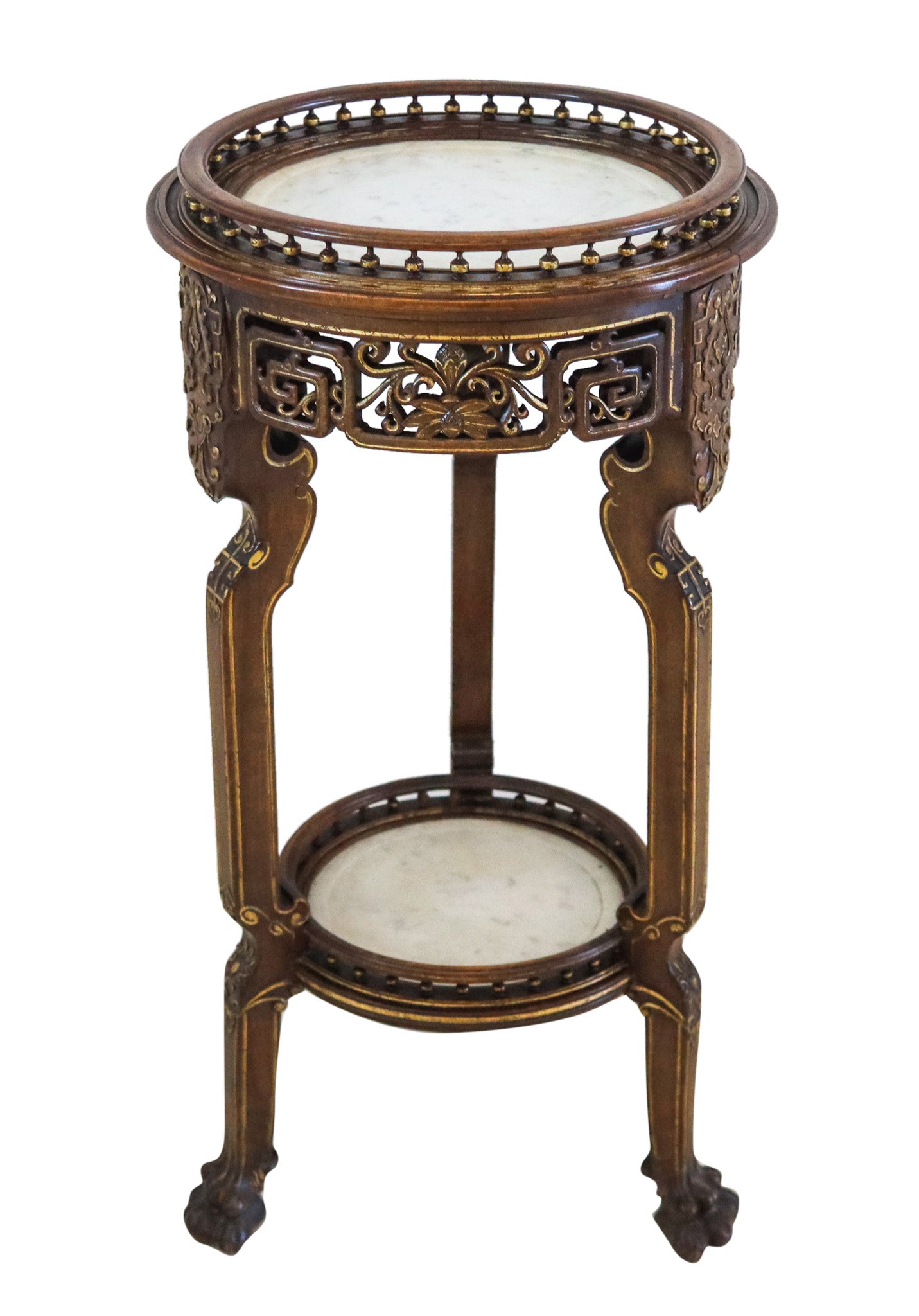 GABRIEL VIARDOT 1900 Japonisme Two Tiers Pedestal In Gilt Walnut & Marble