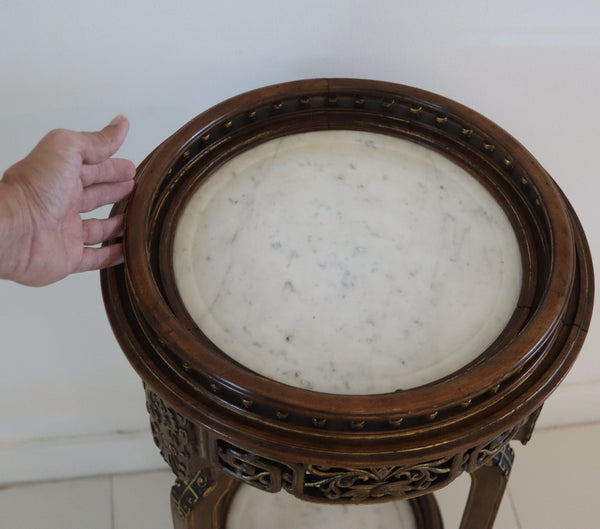 GABRIEL VIARDOT 1900 Japonisme Two Tiers Pedestal In Gilt Walnut & Marble
