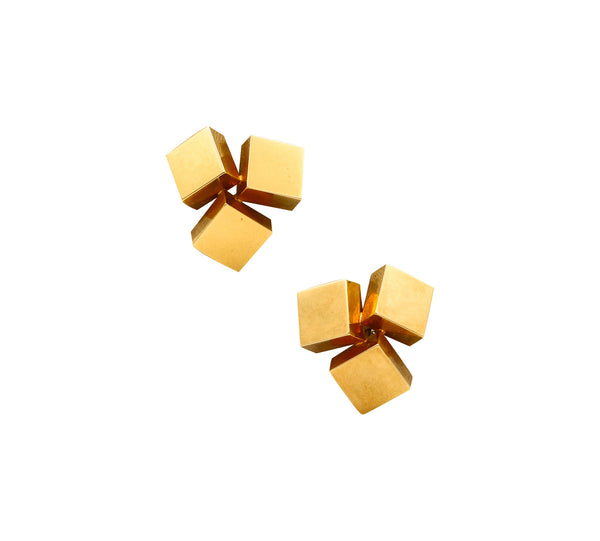 -Antonio Cavelti 1970 For Maison Birks Geometric Sculptural Earrings In 18Kt Yellow Gold