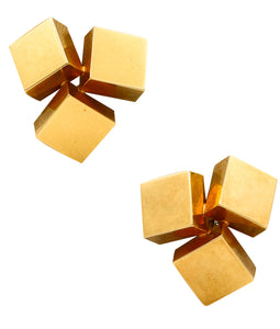 -Antonio Cavelti 1970 For Maison Birks Geometric Sculptural Earrings In 18Kt Yellow Gold