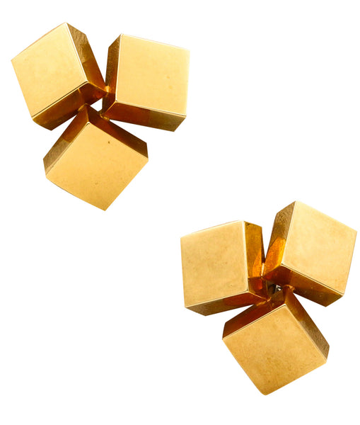 -Antonio Cavelti 1970 For Maison Birks Geometric Sculptural Earrings In 18Kt Yellow Gold