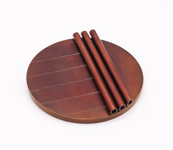 -Thomas Gentille 1970 Geometric Tubular Pendant Brooch In 18kt Gold Bronze And Copper