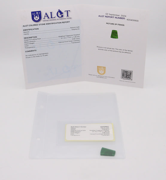 CERTIFIED Natural Translucent Green Jade Trapezoid Cut 5.96 Cts Cert-420409900