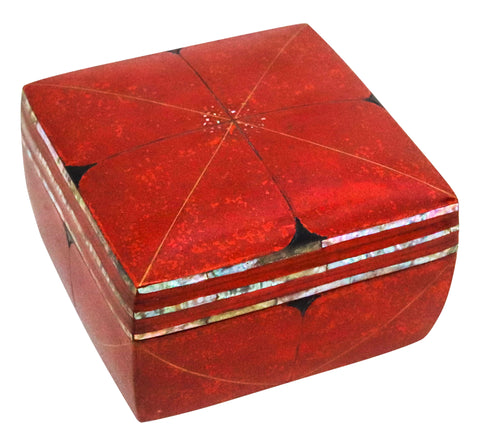 JAPAN 1880 Meiji Period Tebako Box In Red Lacquered Wood With Abalone Inlaid