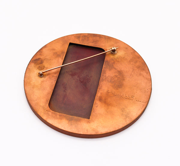 -Thomas Gentille 1970 Geometric Round Pendant Brooch In 18kt Gold Bronze And Copper