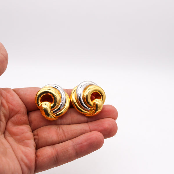 -Chaumet Paris 1970 Twisted Modernist Earrings In 18Kt Yellow And White Gold