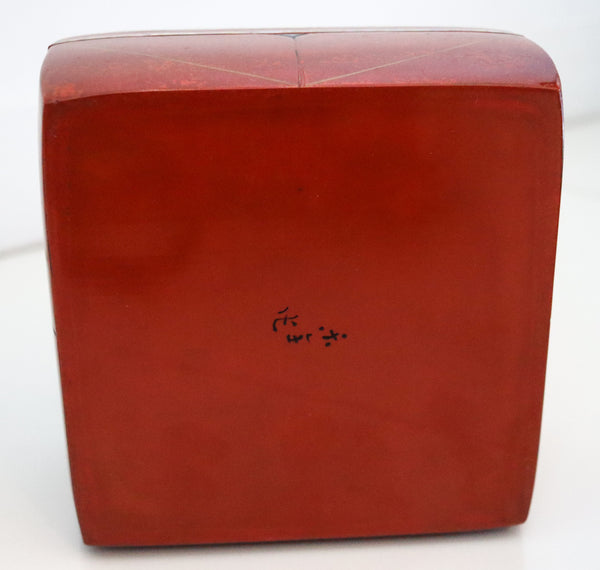 JAPAN 1880 Meiji Period Tebako Box In Red Lacquered Wood With Abalone Inlaid