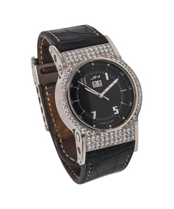 JORG HYSEK Automatic AN03 Black Wrist Watch Stainless Steel & 4.40 Ctw Diamonds