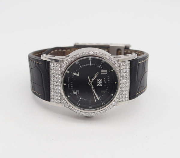 JORG HYSEK Automatic AN03 Black Wrist Watch Stainless Steel & 4.40 Ctw Diamonds