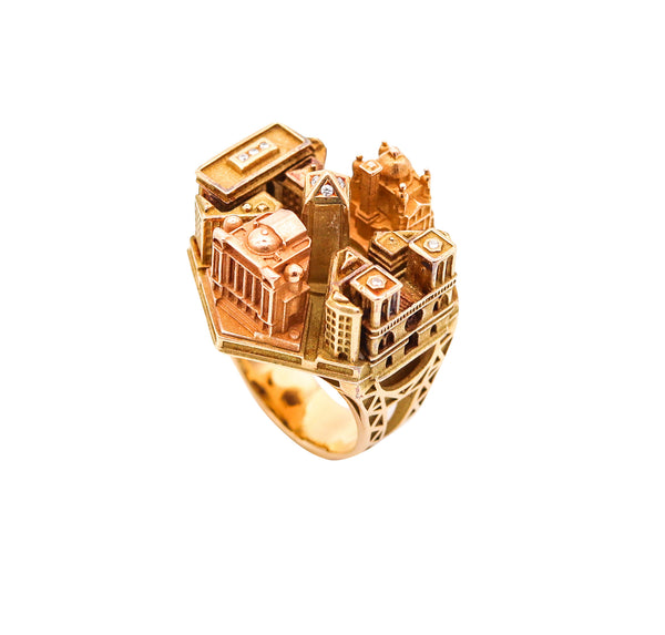 TOURNAIRE Architectural Paris Buildings Modèle Cocktail Ring In 18Kt Yellow Gold