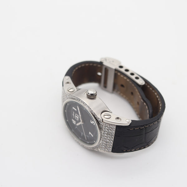 JORG HYSEK Automatic AN03 Black Wrist Watch Stainless Steel & 4.40 Ctw Diamonds