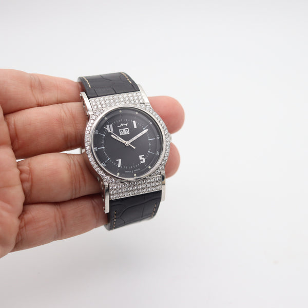 JORG HYSEK Automatic AN03 Black Wrist Watch Stainless Steel & 4.40 Ctw Diamonds