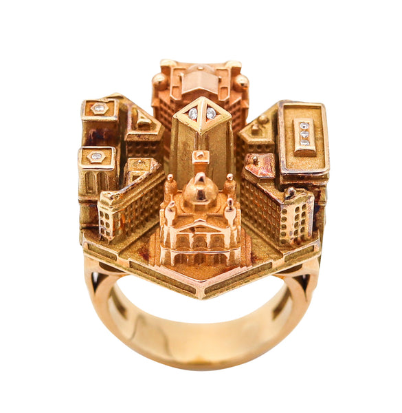 TOURNAIRE Architectural Paris Buildings Modèle Cocktail Ring In 18Kt Yellow Gold