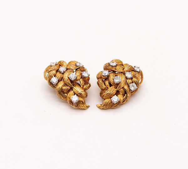 -David Webb 1960 Classic Floral Earrings In 18Kt Gold With 2.24 Ctw In Diamonds