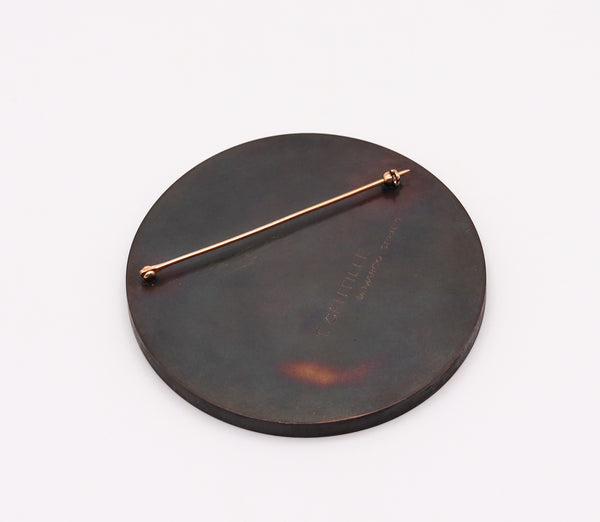 -Thomas Gentille 1970 Geometric Inclined Fracture Pendant Brooch In 18kt Gold And Bronze