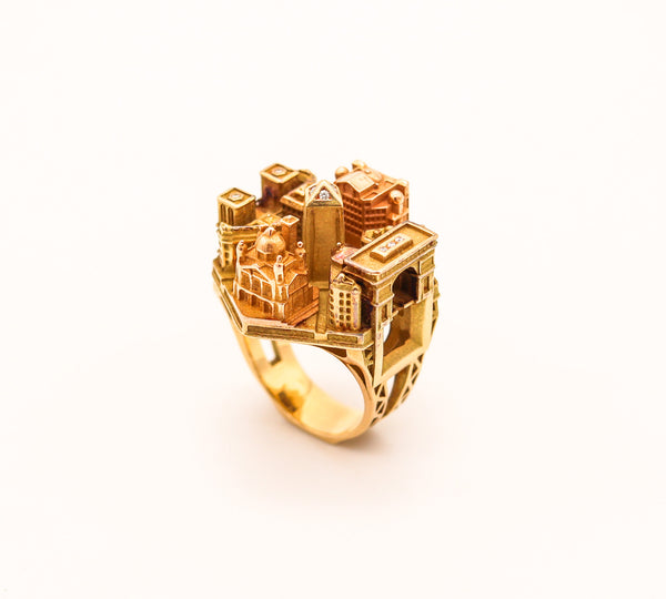 TOURNAIRE Architectural Paris Buildings Modèle Cocktail Ring In 18Kt Yellow Gold