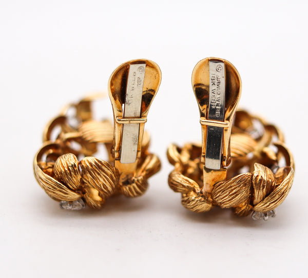 -David Webb 1960 Classic Floral Earrings In 18Kt Gold With 2.24 Ctw In Diamonds