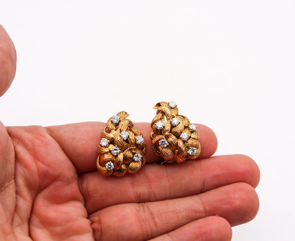 -David Webb 1960 Classic Floral Earrings In 18Kt Gold With 2.24 Ctw In Diamonds