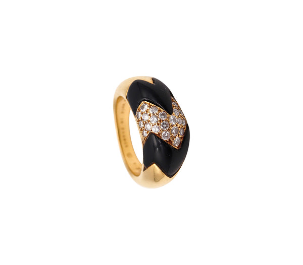 -Van Cleef Arpels 1970 Geometric Ring In 18Kt Gold With Diamonds And Black Onyx