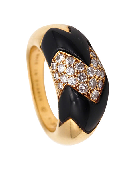 -Van Cleef Arpels 1970 Geometric Ring In 18Kt Gold With Diamonds And Black Onyx