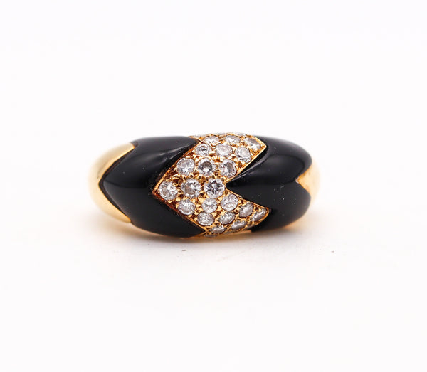 -Van Cleef Arpels 1970 Geometric Ring In 18Kt Gold With Diamonds And Black Onyx