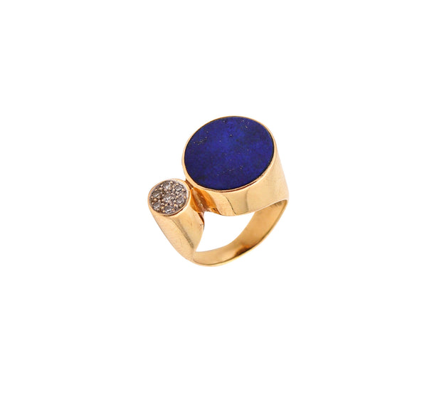 REINHOLD REILING 1970 Germany Modernist Ring In 18Kt Gold With Lapis & Diamonds