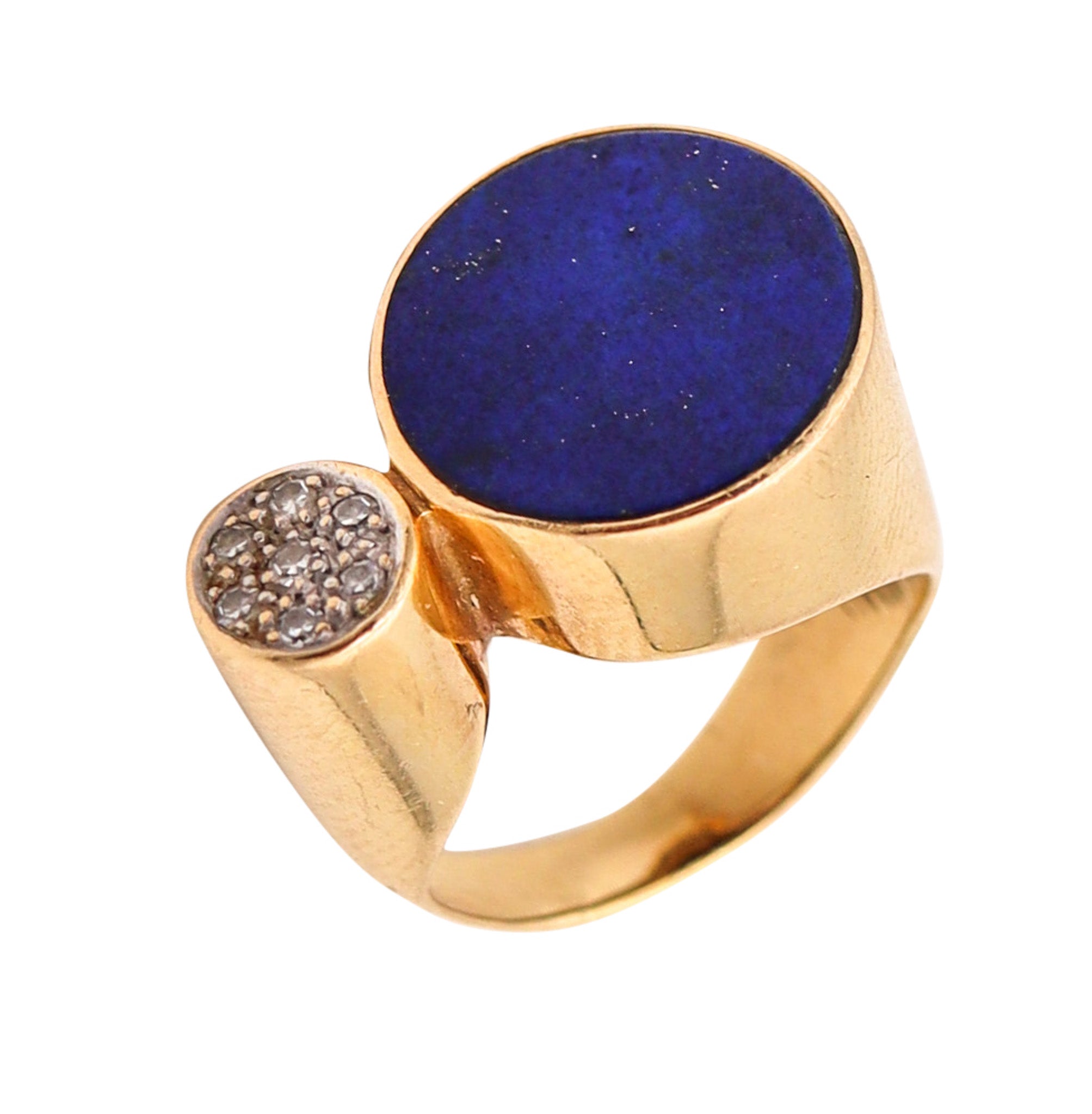 REINHOLD REILING 1970 Germany Modernist Ring In 18Kt Gold With Lapis & Diamonds