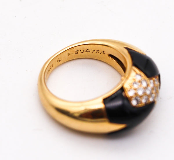 -Van Cleef Arpels 1970 Geometric Ring In 18Kt Gold With Diamonds And Black Onyx