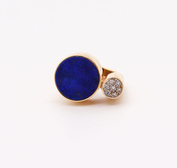 REINHOLD REILING 1970 Germany Modernist Ring In 18Kt Gold With Lapis & Diamonds