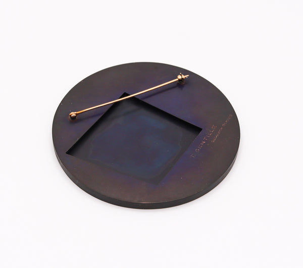 -Thomas Gentille 1970 Geometric Round Pendant Brooch In 18kt Gold And Patinated Bronze