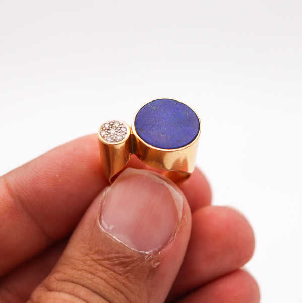 REINHOLD REILING 1970 Germany Modernist Ring In 18Kt Gold With Lapis & Diamonds