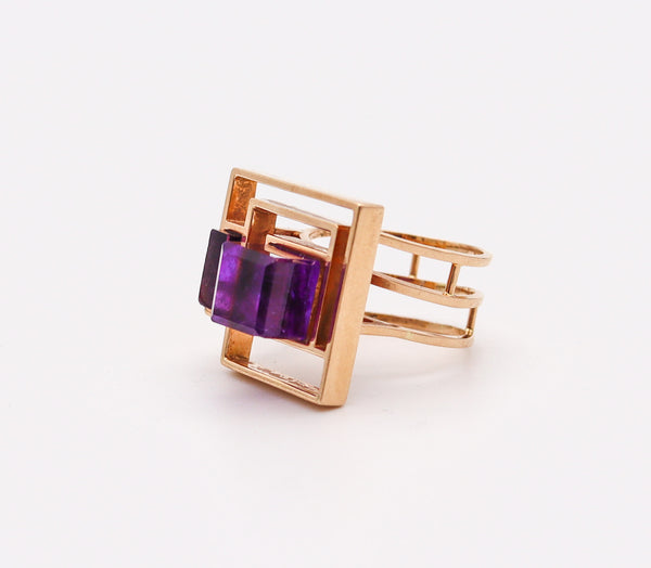 BENT KNUDSEN 1970 Geometric Ring In 14Kt Yellow Gold With Cubist Amethysts