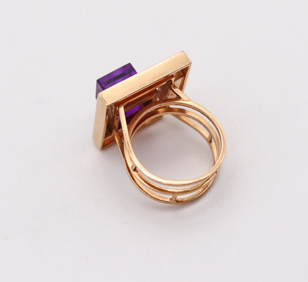 BENT KNUDSEN 1970 Geometric Ring In 14Kt Yellow Gold With Cubist Amethysts