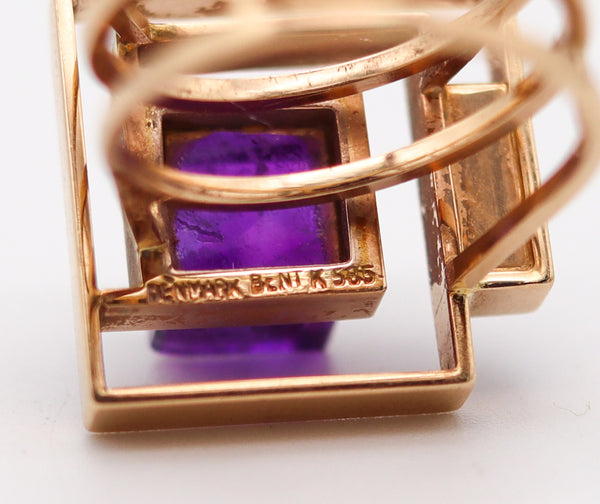 BENT KNUDSEN 1970 Geometric Ring In 14Kt Yellow Gold With Cubist Amethysts