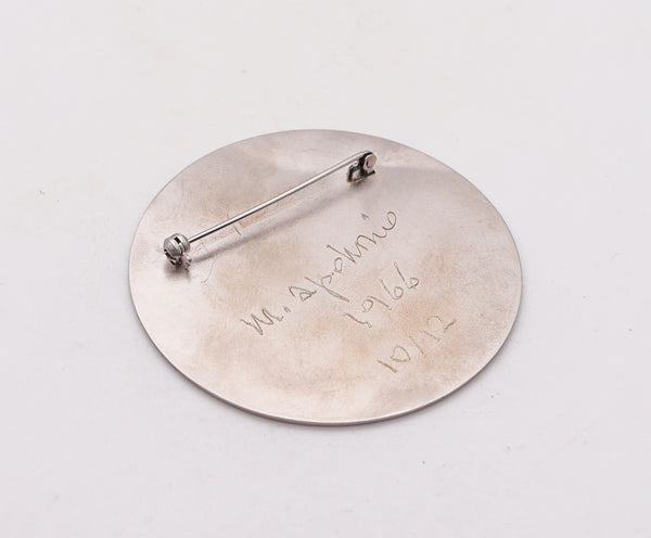 -Marina Apollonio 1966 Paris Enamelled Op-Art Brooch Pendant In Sterling Silver