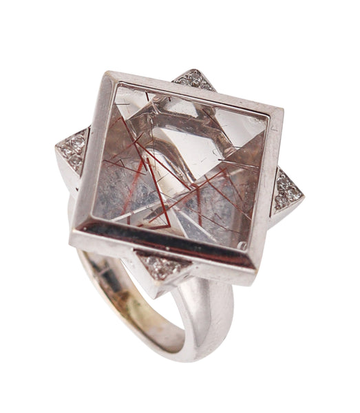 ATELIER ZOBEL Modernist Geometric Ring In 18Kt Gold With Rutile Quartz Diamonds