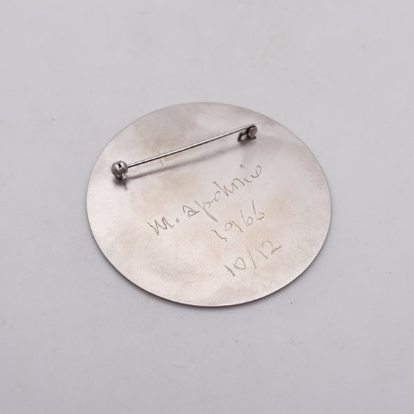 -Marina Apollonio 1966 Paris Enamelled Op-Art Brooch Pendant In Sterling Silver